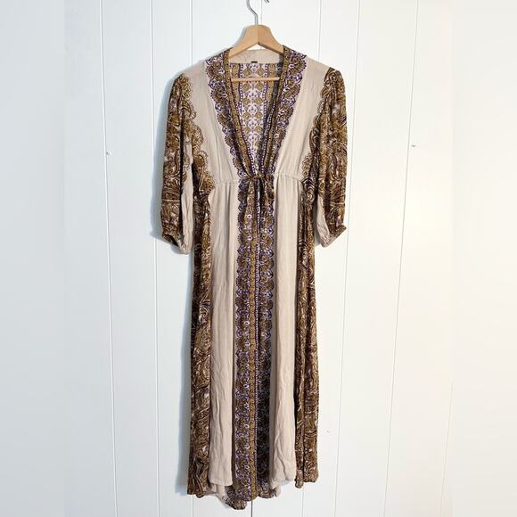 Free people Azalea dress midi paisley pattern neutral boho cream - Picture 3 of 8